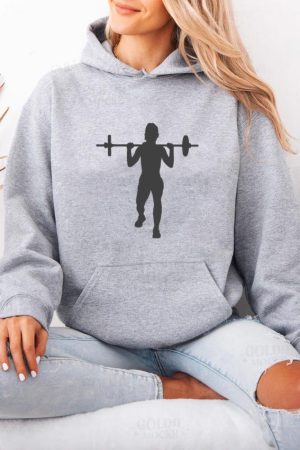 Woman Barbell Lunges Front Silhouette Hoodie