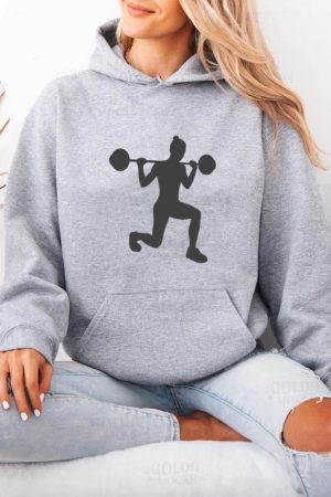 Woman Barbell Lunges Silhouette Hoodie