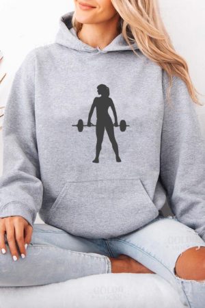 Woman Holding Barbell Silhouette Hoodie
